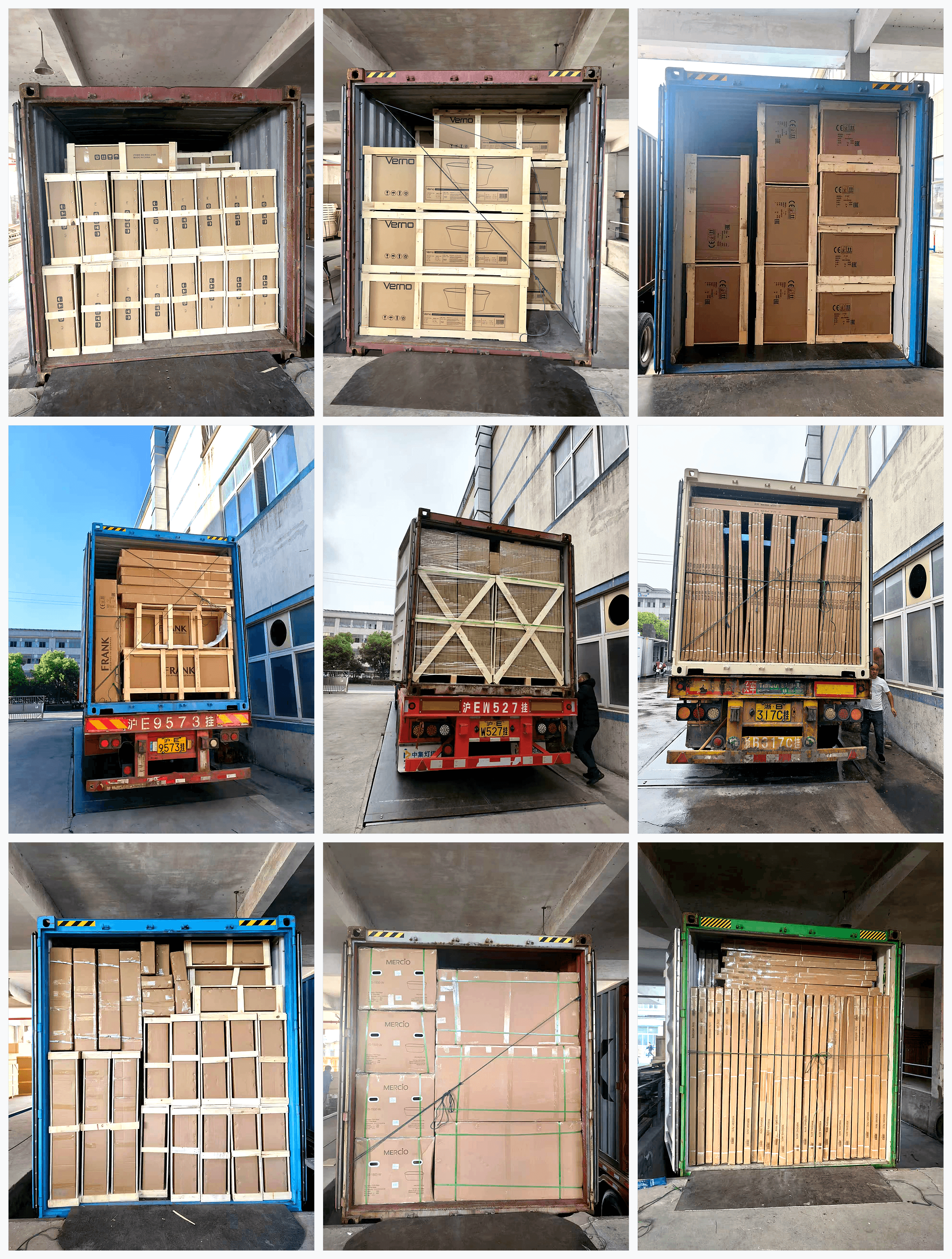 Packaged bathtubs being loaded for international shipment