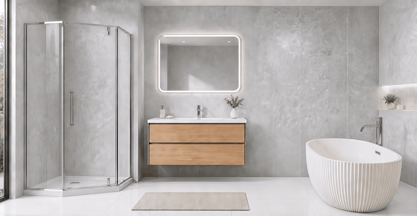 OEM and ODM bathroom customization options for size, color, frame, hardware, glass, branding, packaging, and bathtub functions